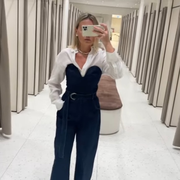 ZARA DENIM BUSTIER JUMPSUIT - Picture 7 of 15